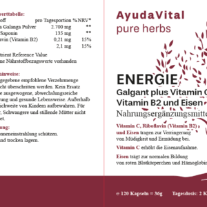 Energie Galgant plus Vitamin C, Vitamin B2 und Eisen -  Pure Herbs