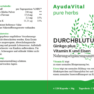 Durchblutung Ginkgo plus Vitamin K* und Eisen* - Pure Herbs