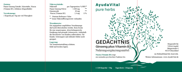 Gedächtnis Ginseng plus Vitamin B3* - Pure Herbs - Image 3